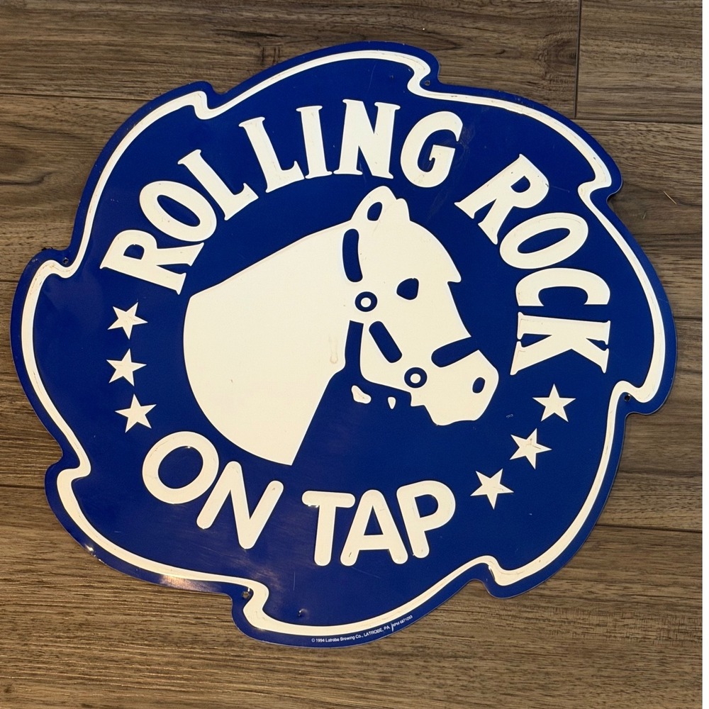 Vintage 1994 Rolling Rock On Tap Metal Sign Latrobe Brewing Co 17" x 17"